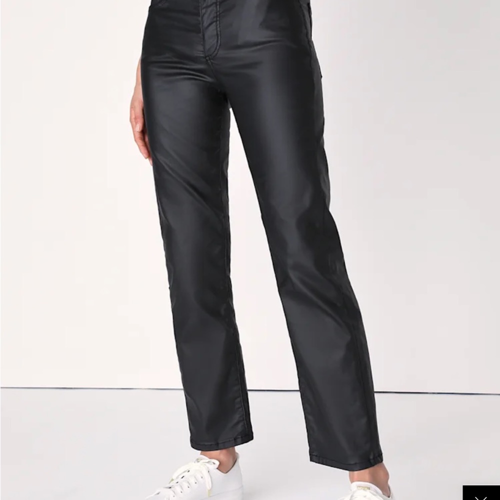 Free people black coated pants. The Pacifica high-rise Slim straight leg size 25